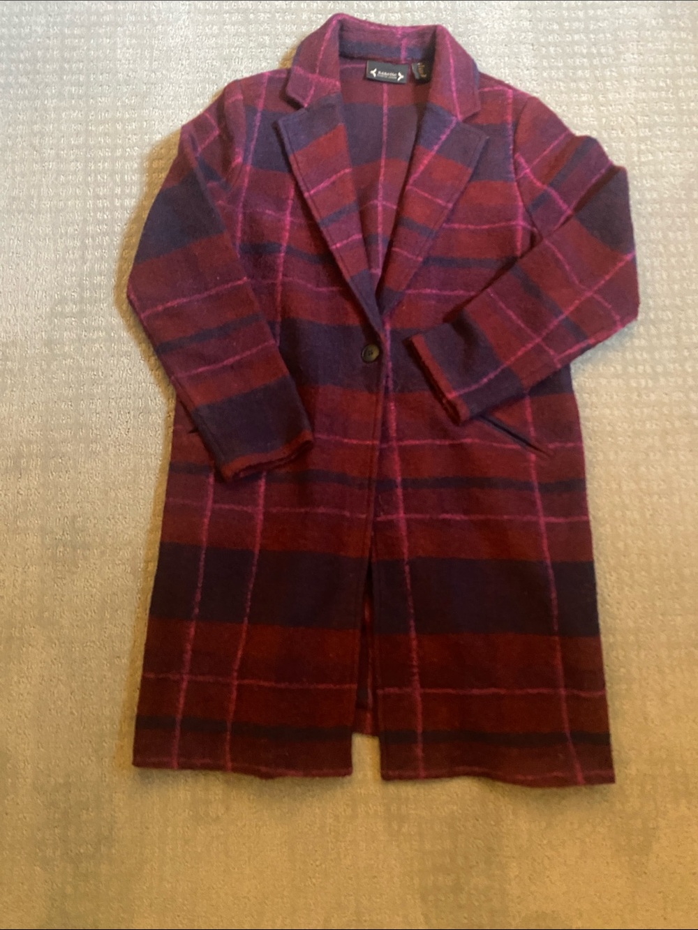 Nanette Lepore Burgundy & Plum Plaid Single-Button Trench Coat Size L